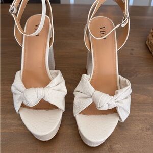 Vici Cream Knot-Front Platform Ankle Strap Heels